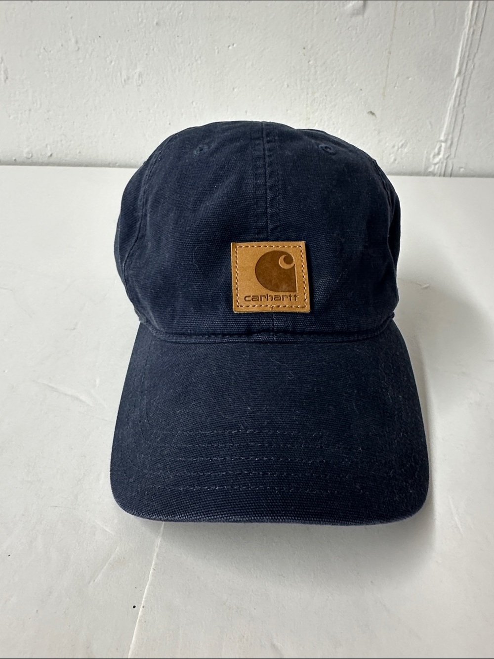 Carhartt Dark Blue Cotton Canvas Cap with Leather Logo Patch